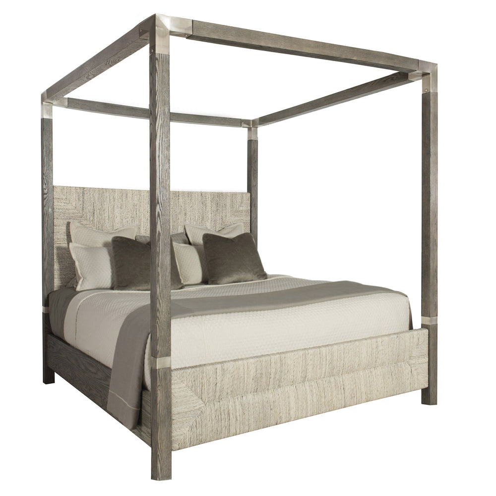 Bernhardt Bernhardt Palma King Canopy Bed With Woven Abaca Panels, Rustic White Oak & Tarnished Nickel Accents K1263