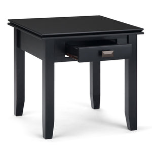 English Elm Artisan Handcrafted End Table In Timeless Black - Solid Wood, Functional Storage & Elegant Design B136P158691