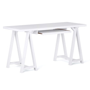 English Elm Sawhorse Desk - Handcrafted White Industrial Style With Spacious Work Surface & Keyboard Tray B136P159582-GIGA