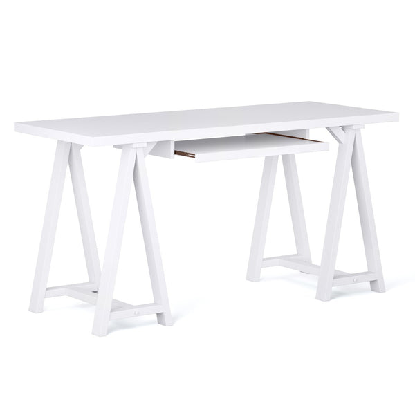 English Elm Sawhorse Desk - Handcrafted White Industrial Style With Spacious Work Surface & Keyboard Tray B136P159582-GIGA