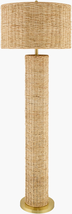 Surya Cirebon 63" Rattan Accent Floor Lamp - Elegant Arts & Crafts Design For Cozy Ambiance & Style Body, Brown,Base, Metallic ,Gold,Shade, Brown,Finial, Metallic ,Gold,Harp, Metallic ,Gold,Cord, Translucent Rattan,Iron,Rattan,Rattan,Iron Crb-001