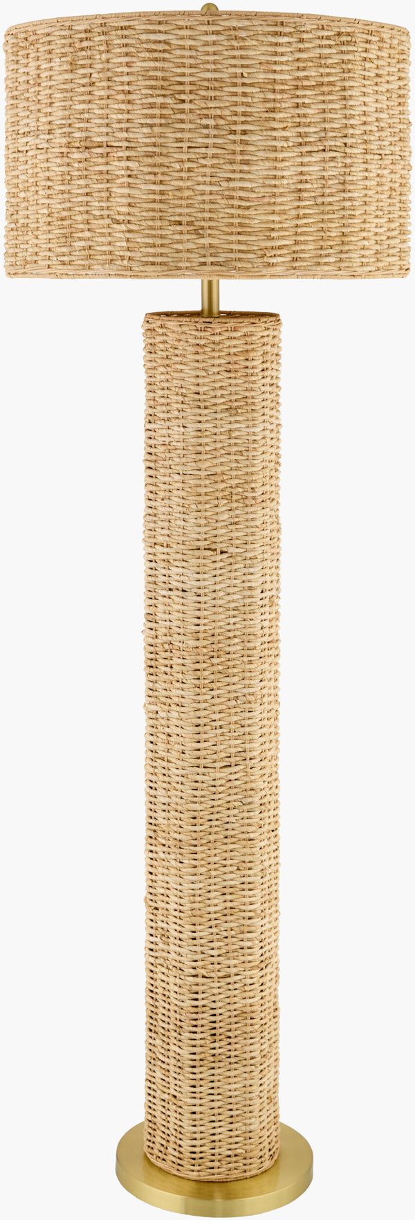 Surya Cirebon 63" Rattan Accent Floor Lamp - Elegant Arts & Crafts Design For Cozy Ambiance & Style Body, Brown,Base, Metallic ,Gold,Shade, Brown,Finial, Metallic ,Gold,Harp, Metallic ,Gold,Cord, Translucent Rattan,Iron,Rattan,Rattan,Iron Crb-001