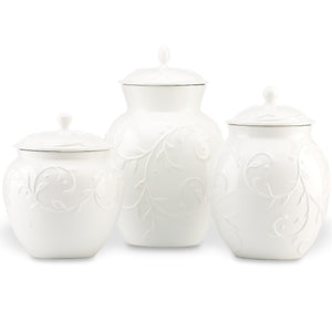 Lenox Opal Innocence Carved 3-Piece Canister Set White, WHITE PORCELAIN 826014