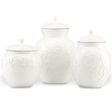 Lenox Opal Innocence Carved 3-Piece Canister Set White, WHITE PORCELAIN 826014