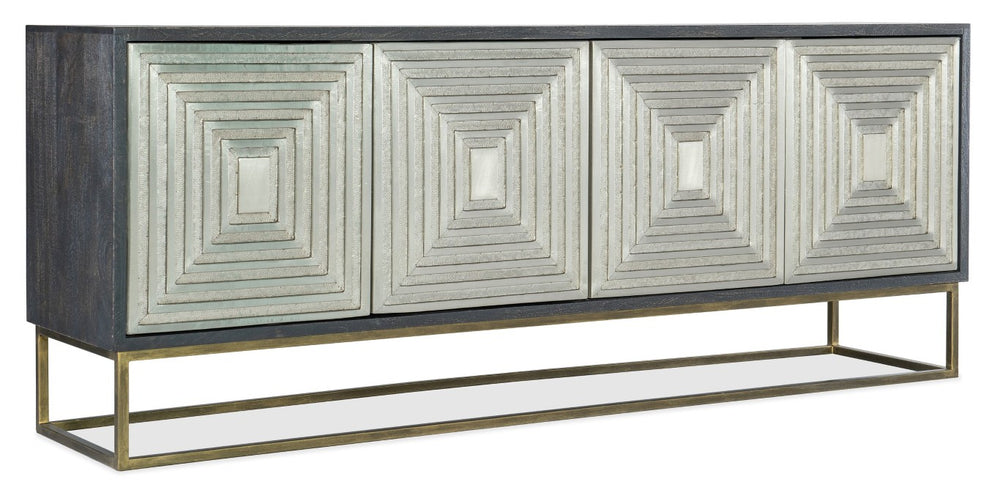 Hooker Furniture Commerce Dimensions Credenza In Black Mango Wood With Silver Iron-Clad Doors, Soft-Close, Media-Ready Storage 7228-85077-99