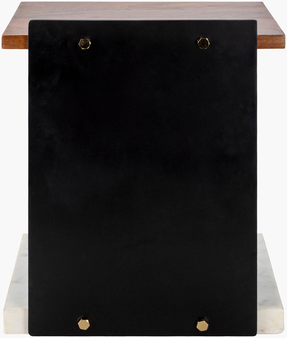 Surya Cordier Minimalist End Table - 22"H Mango Wood Top, Stylish Metal & Marble Base For Modern Homes Top, Brown,Base, Black Mango Wood,Iron,Marble Crdr001-221812