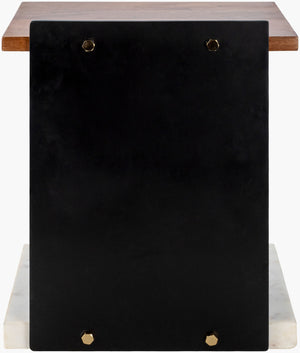 Surya Cordier Minimalist End Table - 22"H Mango Wood Top, Stylish Metal & Marble Base For Modern Homes Top, Brown,Base, Black Mango Wood,Iron,Marble Crdr001-221812