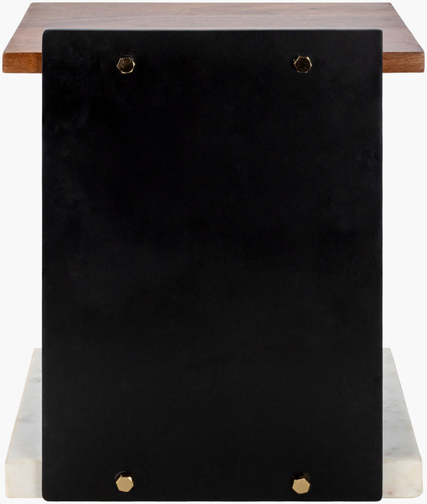 Surya Cordier Minimalist End Table - 22"H Mango Wood Top, Stylish Metal & Marble Base For Modern Homes Top, Brown,Base, Black Mango Wood,Iron,Marble Crdr001-221812