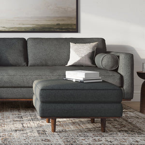 English Elm Morrison Ottoman: Handcrafted Mid-Century Modern Design In Charcoal Grey, Sustainable Comfort & Style B136P159245