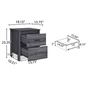 English Elm Toolless Assembly Two Drawer Nightstand Faux Wood Finish Modern Bedroom Storage 72038.00SONGRY