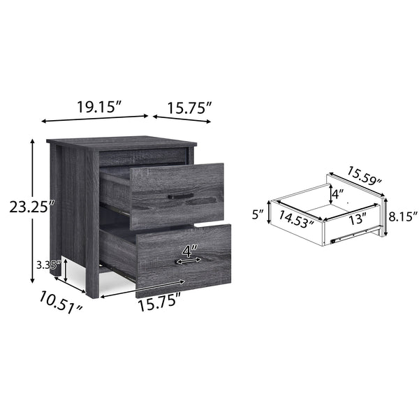 English Elm Toolless Assembly Two Drawer Nightstand Faux Wood Finish Modern Bedroom Storage 72038.00SONGRY