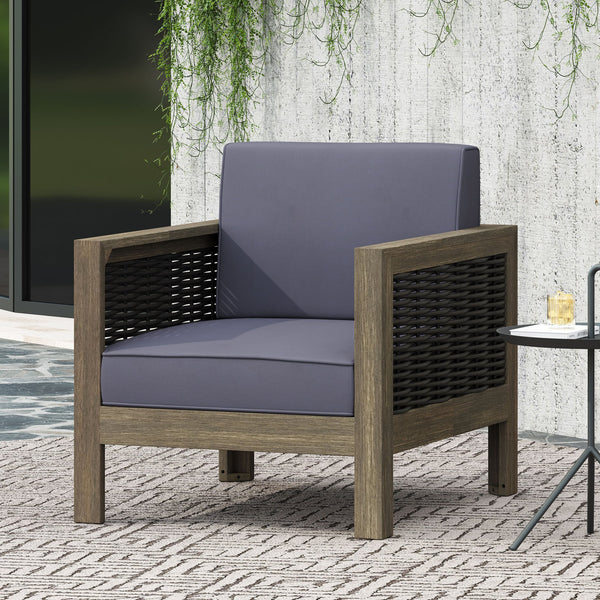 English Elm Christopher Knight Home® - Outdoor Acacia Wood Club Chair With Wicker Accents – Stylish, Weather-Resistant Comfort For Patios 68942.00DGRY