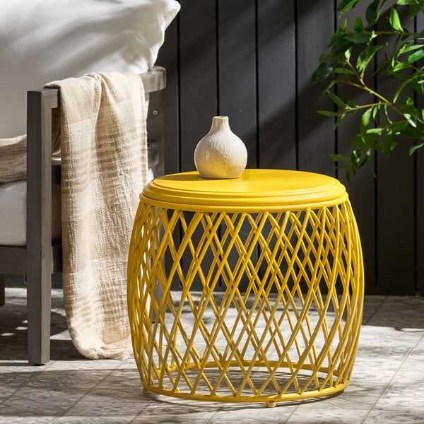 English Elm Alamera Lattice Iron Side Table Powder Coated Matte Finish for Indoor Outdoor Use 60745.00YLW