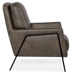 Hooker Furniture Amette Sculptural Club Chair In Top-Grain Anker Sand Leather With Slender Metal Frame, Modern Comfort Black CC452-093