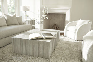 Bernhardt Bernhardt Wire-Brushed Oak Tempo Cocktail Table With Geometric Vertical Panels, Casters, Larza Finish 346014