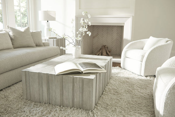 Bernhardt Bernhardt Wire-Brushed Oak Tempo Cocktail Table With Geometric Vertical Panels, Casters, Larza Finish 346014