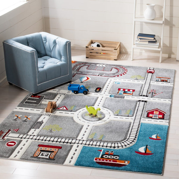 Safavieh Carousel Kids 192 CRK192 Power Loomed Kids Rug Grey / Ivory CRK192F-7SQ