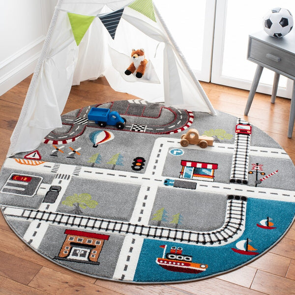 Safavieh Carousel Kids 192 CRK192 Power Loomed Kids Rug Grey / Ivory CRK192F-7SQ