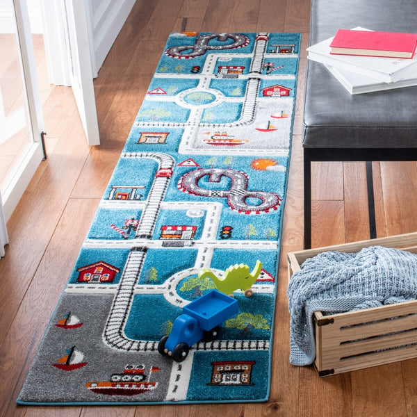 Safavieh Carousel Kids 192 CRK192 Power Loomed Kids Rug Turquoise / Ivory CRK192K-8SQ