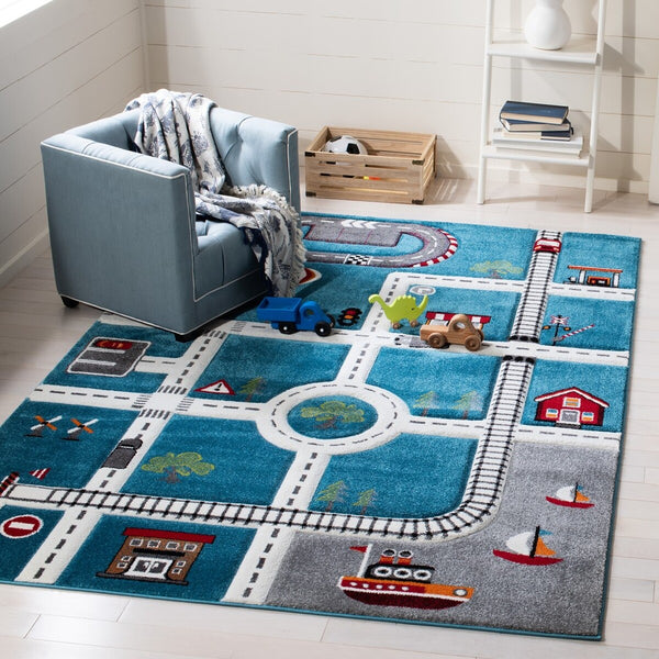 Safavieh Carousel Kids 192 CRK192 Power Loomed Kids Rug Turquoise / Ivory CRK192K-8SQ