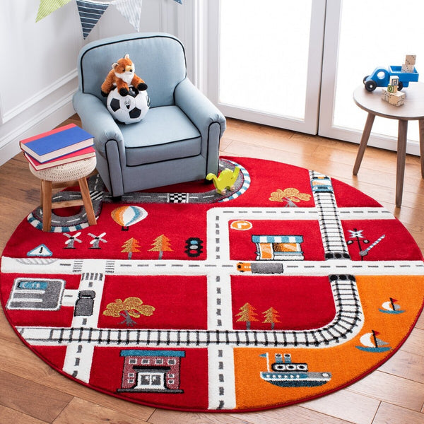 Safavieh Carousel Kids 192 CRK192 Power Loomed Kids Rug Red / Ivory CRK192Q-8