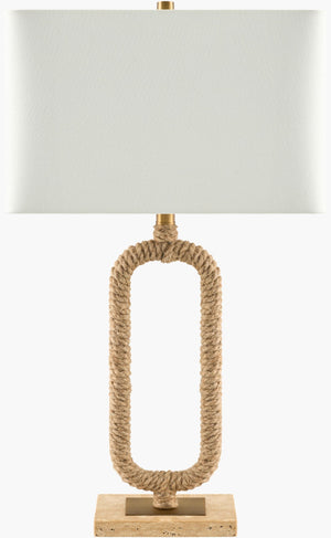 Surya Cerano Industrial Metal Frame Table Lamp with Linen Shade for Bedroom or Console CRNO-001