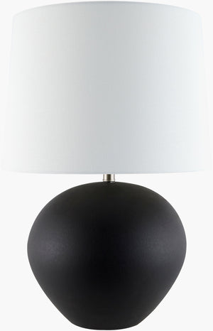 Surya Chronos 26" Elegant Accent Table Lamp With Ceramic Body & Linen Shade For Cozy Ambiance Body, Black,Shade (Outside), Cream,Shade (Inside), White,Finial, Metallic ,Nickel,Harp, Metallic ,Nickel,Cord, Translucent Ceramic,Linen,Iron Crs-001