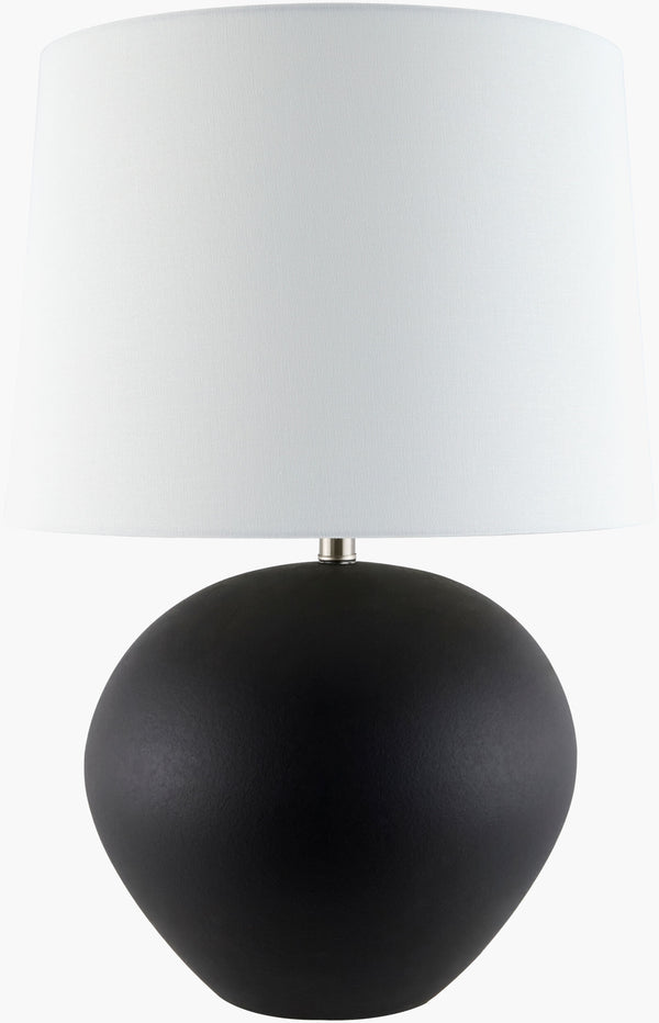 Surya Chronos 26" Elegant Accent Table Lamp With Ceramic Body & Linen Shade For Cozy Ambiance Body, Black,Shade (Outside), Cream,Shade (Inside), White,Finial, Metallic ,Nickel,Harp, Metallic ,Nickel,Cord, Translucent Ceramic,Linen,Iron Crs-001