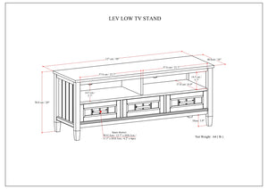 English Elm Lev Solid Wood Low TV Stand Smoky Brown – Hand-Finished Grain, 3 Drawers, Open Shelves, Cord Management, Fits 60" TVs B136P158822