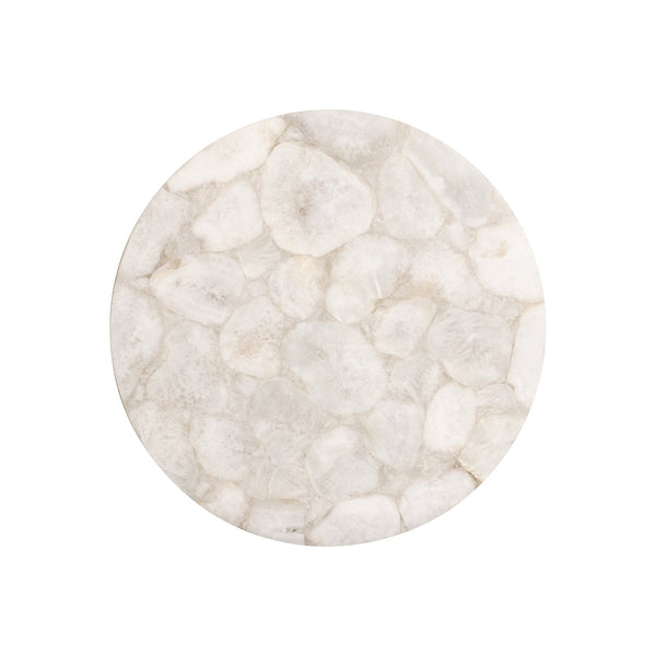 Bernhardt Bernhardt Shimla Side Table With White Agate Top, German Silver Base, Smooth Casters For Mobility 328408