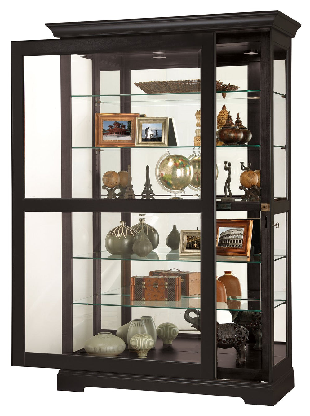 Hekman Furniture 680624 Kane Ii Curio Cabinet - Elegant Black Glass Display With Adjustable Shelves & Lighting Features Black Satin Kane Ii 680624