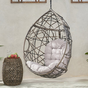 English Elm Marlin Wicker Hanging Egg Chair Teardrop Cocoon Seat for Patio or Sunroom 54672.00BSKGRY-62075.00HNGBLK