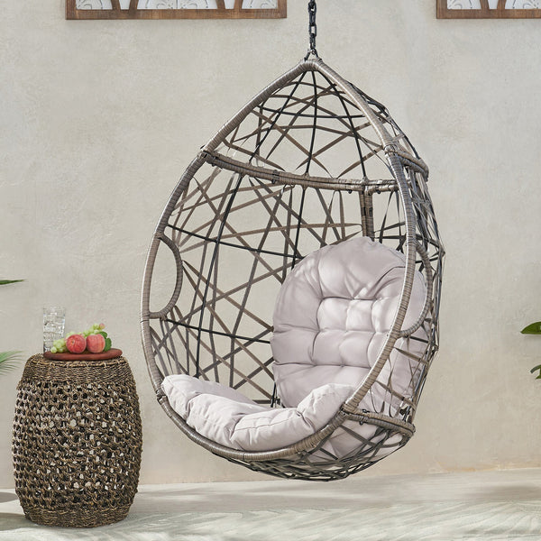 English Elm Marlin Wicker Hanging Egg Chair Teardrop Cocoon Seat for Patio or Sunroom 54672.00BSKGRY-62075.00HNGBLK