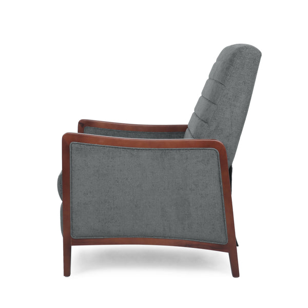 English Elm Christopher Knight Home® - Fabric Mid-Century Recliner Chair Grey – Pushback Upholstered Seat, Channel Stitching, Birch Wood Frame, Cozy 70451.00FGRY