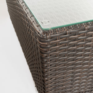 English Elm Christopher Knight Home® - SANTA Outdoor Rattan Dining Table with Tempered Glass Top — Sleek Aluminum Frame, Weather-Resistant Modern Design Brown Multi 64843.00ALUMBRN