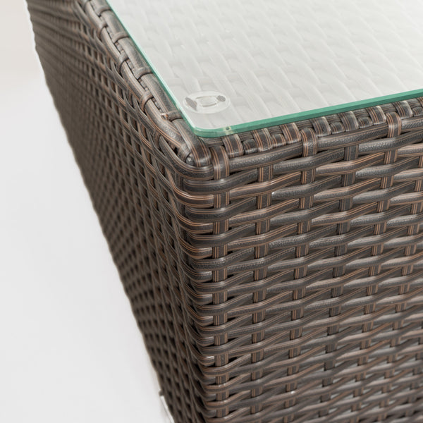 English Elm Christopher Knight Home® - SANTA Outdoor Rattan Dining Table with Tempered Glass Top — Sleek Aluminum Frame, Weather-Resistant Modern Design Brown Multi 64843.00ALUMBRN