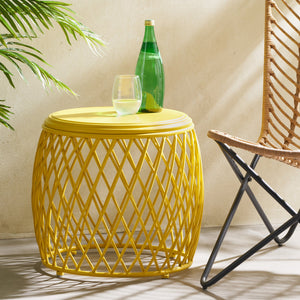 English Elm Alamera Lattice Iron Side Table Powder Coated Matte Finish for Indoor Outdoor Use 60745.00YLW