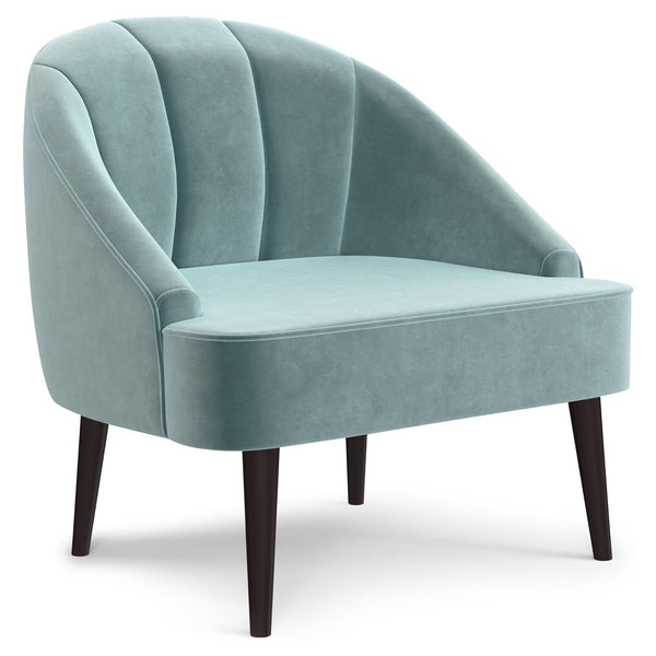 English Elm Harrah Velvet Accent Chair with Tufted Channel Back and Solid Rubberwood Legs, Mid-Century Flair Light Blue B136P158680