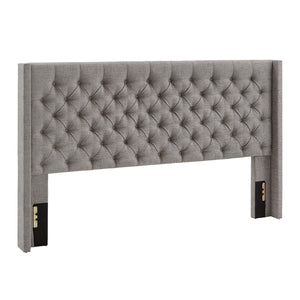 Homelegance By Top-Line Thorin Wingback Button Tufted Linen Fabric Headboard Grey Linen