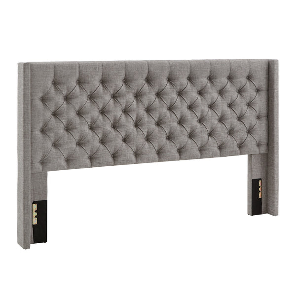 Homelegance By Top-Line Thorin Wingback Button Tufted Linen Fabric Headboard Grey Linen