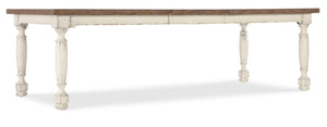 Hooker Furniture Americana Farmhouse Dining Table With 22" Leaf — Two-Tone Honey Top, Distressed Daisy Base, Seats 8 Whites/Creams/Beiges 7050-75200-02