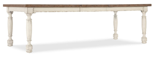 Hooker Furniture Americana Farmhouse Dining Table With 22" Leaf — Two-Tone Honey Top, Distressed Daisy Base, Seats 8 Whites/Creams/Beiges 7050-75200-02