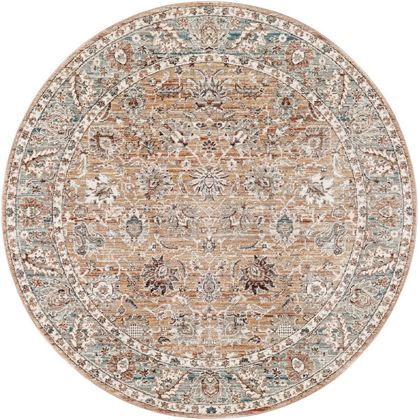 Carlisle CSI-2300 7'10" x 7'10" Round Machine Woven Rug CSI2300-710RD  Mauve, Pale Blue, Ivory, Denim, Light Gray, Rust Surya