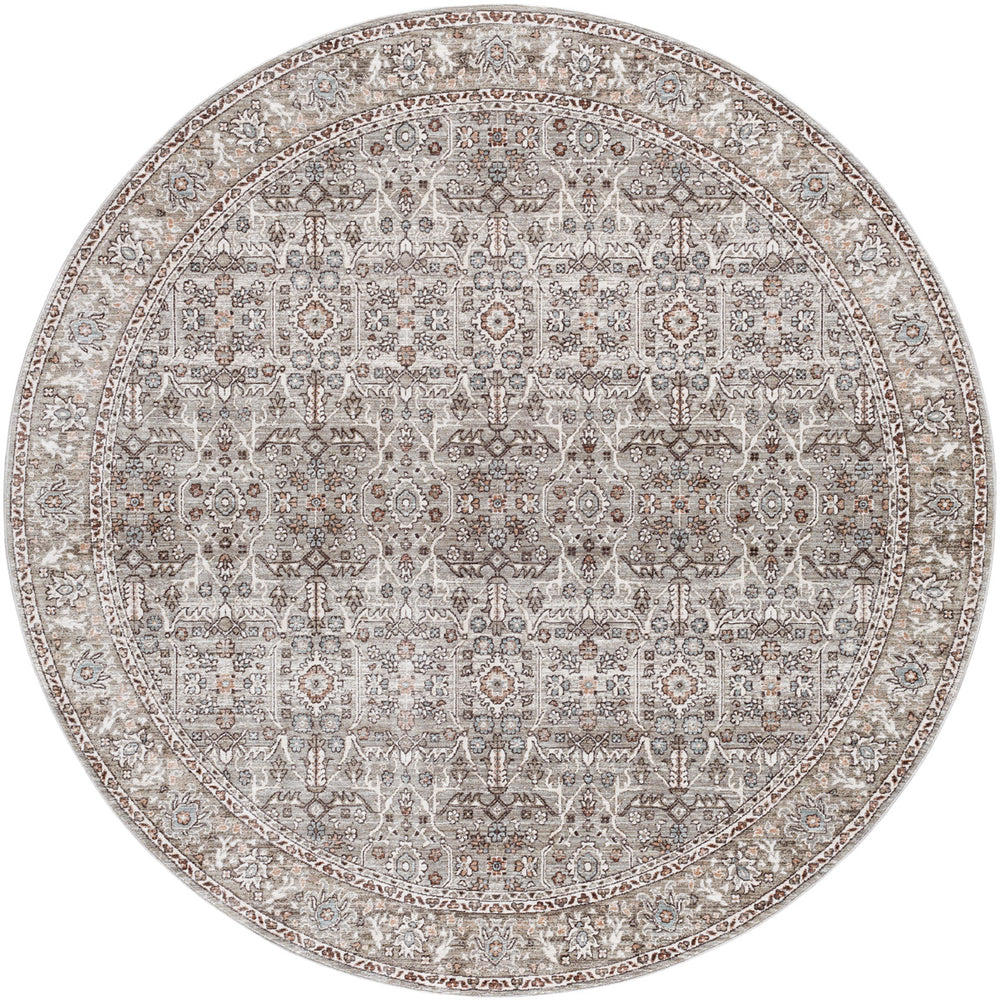 Carlisle CSI-2301 7'10" x 7'10" Round Machine Woven Rug CSI2301-710RD  Dusty Sage, Light Gray, Dusty Pink, Ivory, Pale Blue, Charcoal Surya