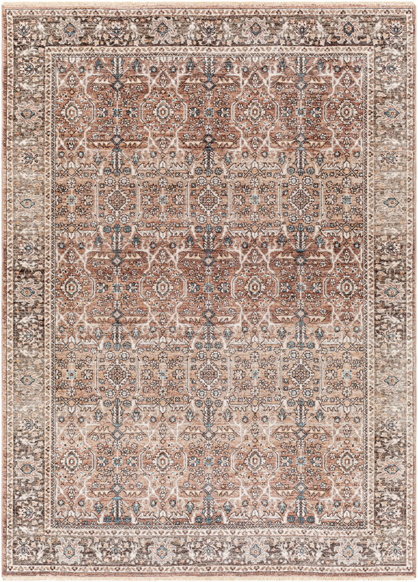 Carlisle CSI-2302 8'10" x 12'6" Machine Woven Rug CSI2302-810126  Dusty Pink, Medium Brown, Light Gray, Pale Blue, Brown, Denim Surya