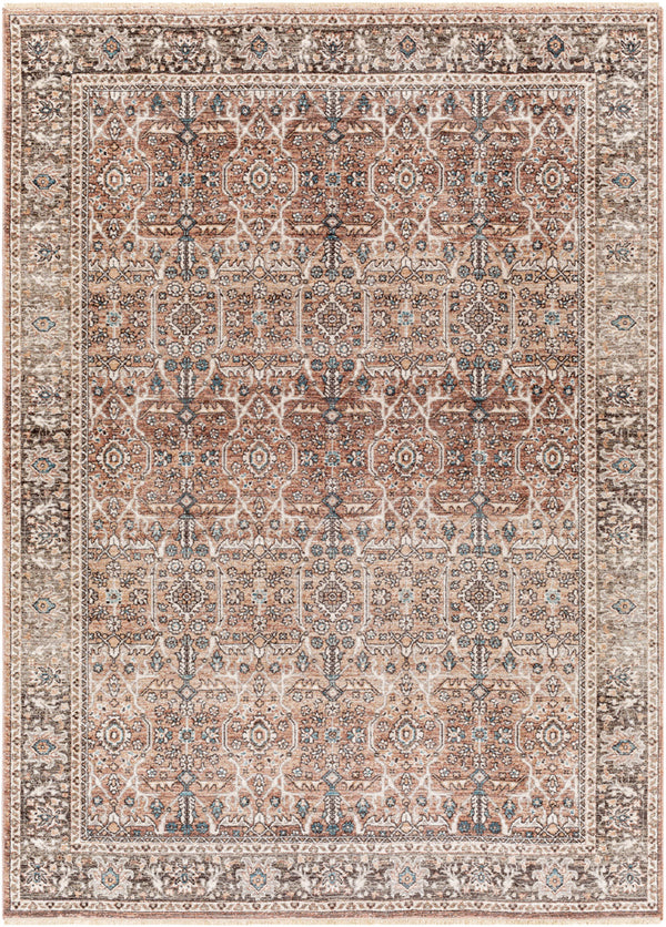 Carlisle CSI-2302 8'10" x 12'6" Machine Woven Rug CSI2302-810126  Dusty Pink, Medium Brown, Light Gray, Pale Blue, Brown, Denim Surya