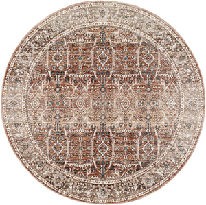 Carlisle CSI-2302 7'10" x 7'10" Round Machine Woven Rug CSI2302-710RD  Dusty Pink, Medium Brown, Light Gray, Pale Blue, Brown, Denim Surya