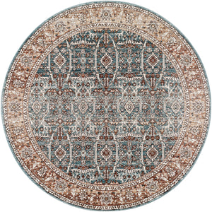Carlisle CSI-2303 7'10" x 7'10" Round Machine Woven Rug CSI2303-710RD  Pale Blue, Dusty Pink, Medium Brown, Cream, Charcoal Surya