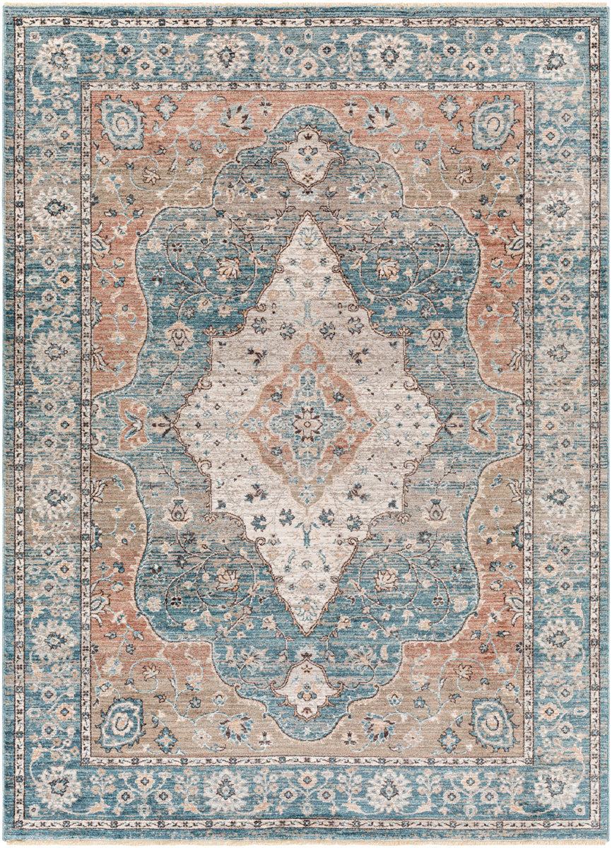 Carlisle CSI-2304 8'10" x 12'6" Machine Woven Rug CSI2304-810126  Dark Blue, Pale Blue, Light Sage, Dusty Pink, Cream, Medium Brown Surya