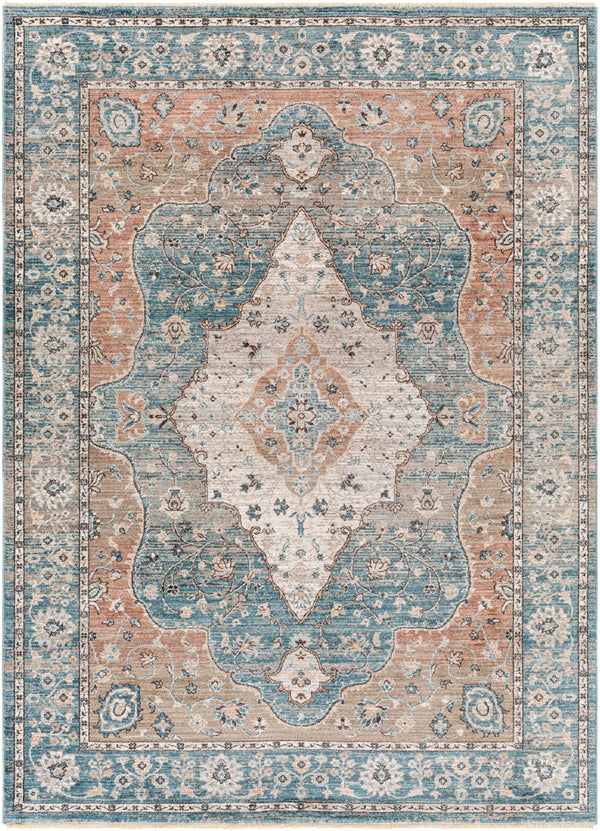Carlisle CSI-2304 8'10" x 12'6" Machine Woven Rug CSI2304-810126  Dark Blue, Pale Blue, Light Sage, Dusty Pink, Cream, Medium Brown Surya